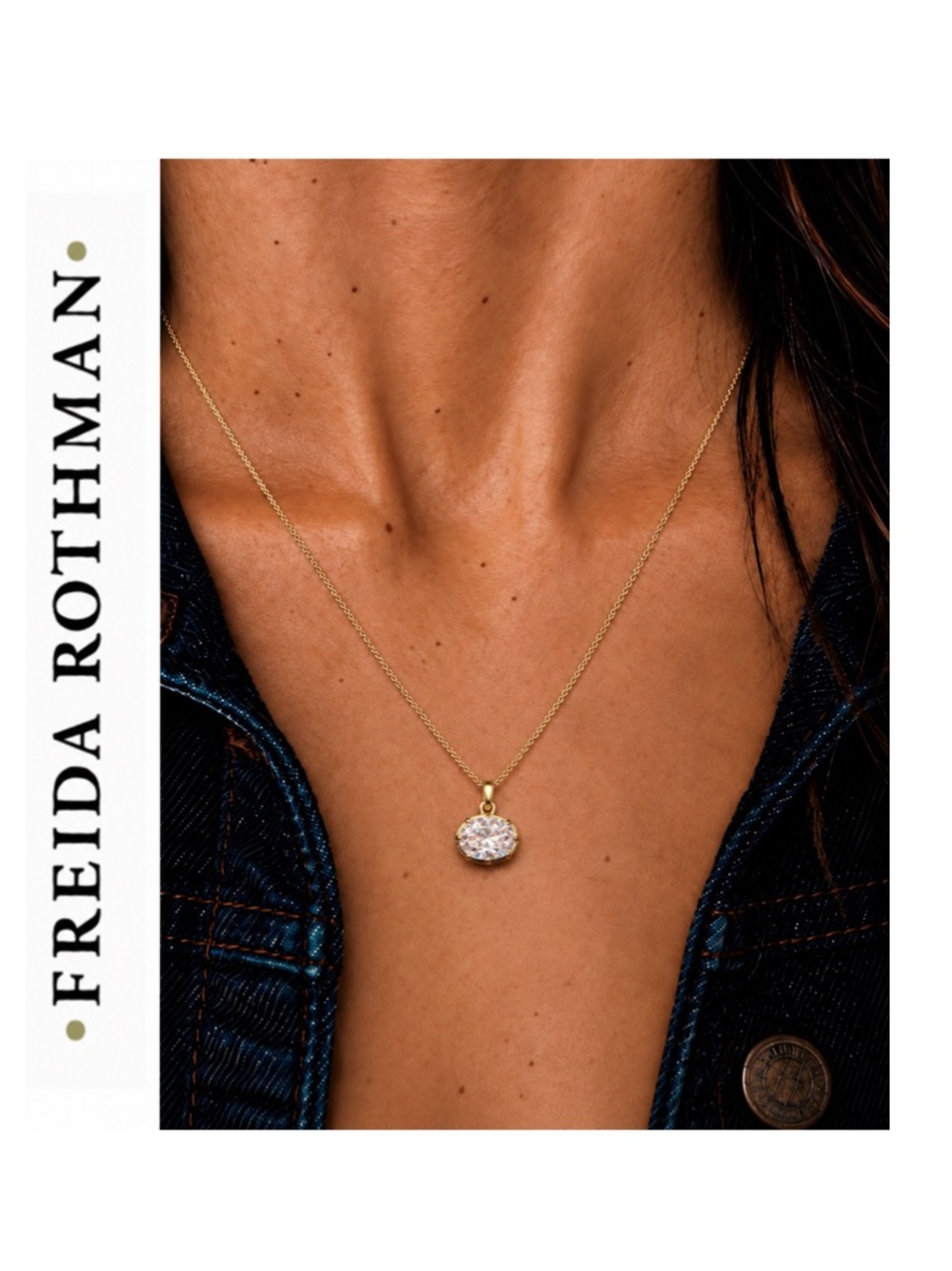 Freida Rothman Vault Oval East/West Brilliant Cut Cubic Zirconia Pendant